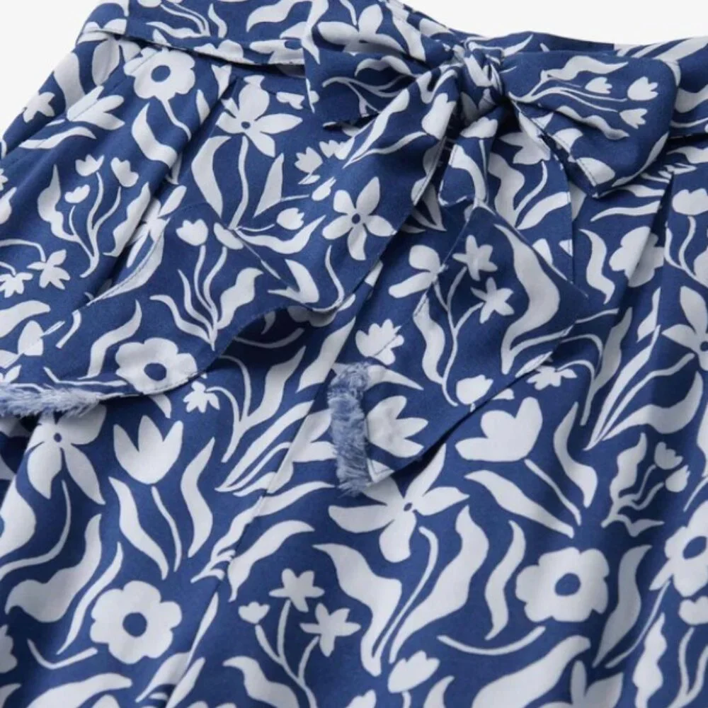 NEW - Hatley Belted Wide Leg Pants - Wavy Flowers - Blue & White - Size S/P - Picture 4 of 5